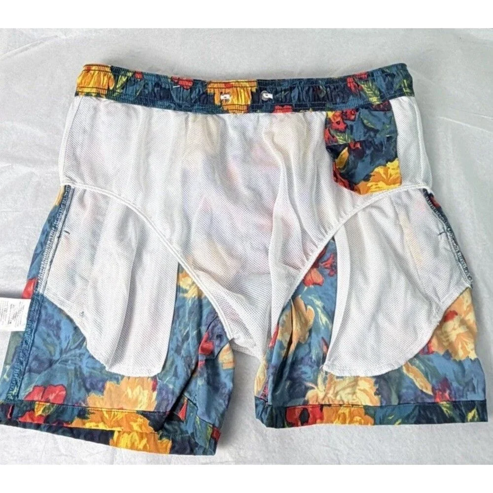 J.Crew Swim Trunks Mens M Floral Print Blue Orange Stretch 6